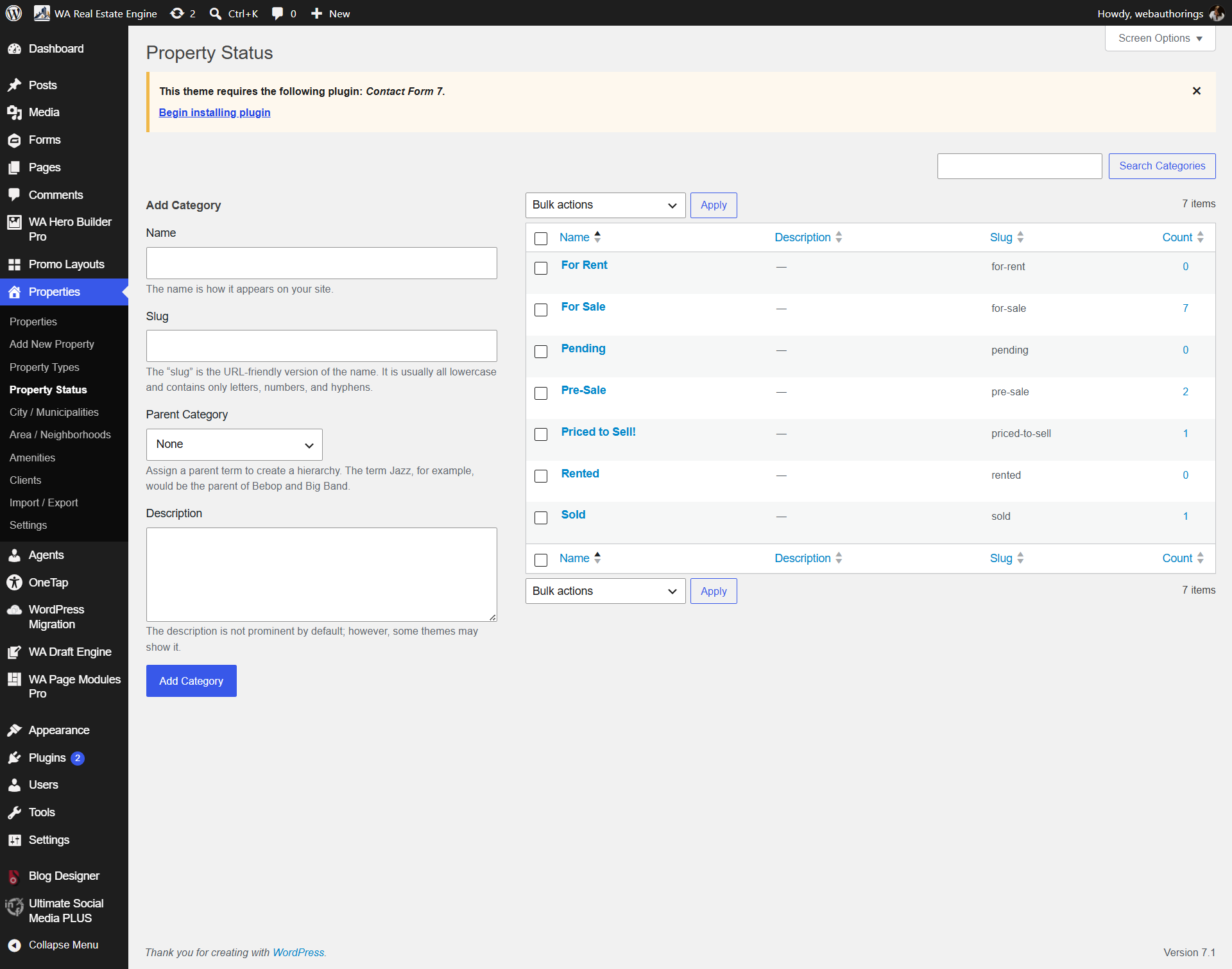 WAREE property status administration